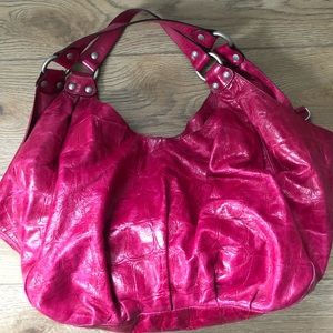 Abro Fuchsia Hobo Leather Tote Handbag